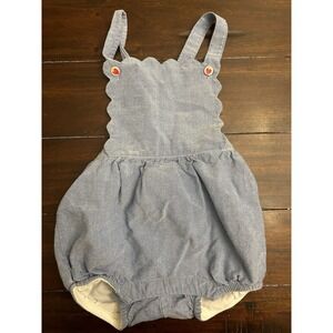 Janie & Jack Scalloped Strawberry Chambray Romper 12-18 Months Life's A Picnic